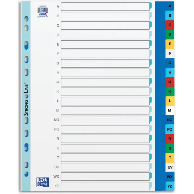 Oxford tabbladen, formaat A4 maxi (voor showtassen), uit PP, 11-gaatsperforatie, gekleurde tabs, set A-Z zwart