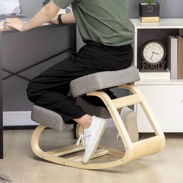 REDOM Kniestuhl - Ergonomische zithouding - Verstelbare zithoogte - Zonder armleuningen - Voor bureau en studeerkamer - Hout - Grijs - 51 x 69 x 58 cm