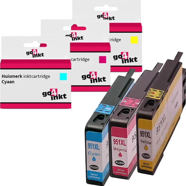 Go4inkt compatible met HP 951XL c/m/y inkt cartridges cyaan/magenta/yellow - 3 stuks Cyaan, Magenta, Yellow
