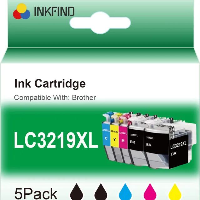 INKFIND LC3219XL inktcartridge voor BrotherLC3219 LC3217 Brother LC3219 LC-3217 LC-3219XL Brother3219 3217 3219 multipack van 5 stuks (2 x zwart, 1 x cyaan, 1 x magenta, 1 x geel) Brother MFC-J5330 DW J5730DW J5930DW J6530DW J6535DW J6930DW J6935DW Zwart x 2, CYAAN x 1, MAGENTA x 1, GEEL x 1