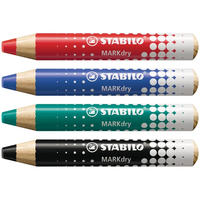 Stabilo MARKdry potlood voor whiteboards, etui van 4 stuks in geassorteerde kleuren blauw