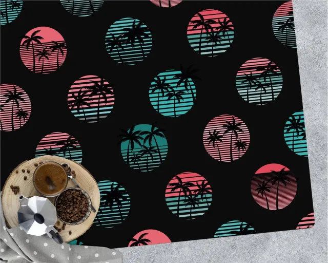 Coloray Vloerbeschermer - Retro palmbomen Vloerbeschermer Tapijt - 140x100 cm - Zwart Computer Stoel Mat - Vloerbeschermer Bureaustoelmat - Mótif Vloerbeschermer - Rechthoekige Mat - Abstracties Thema Zwart - Retro palmbomen