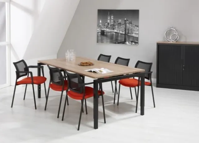 ABC Kantoormeubelen 4 poots bureau vergadertafel Kubus breed 200CM diep 100CM bladkleur Kersen framekleur Antraciet (Ral 7016) Antraciet (Ral 7016)/Kersen