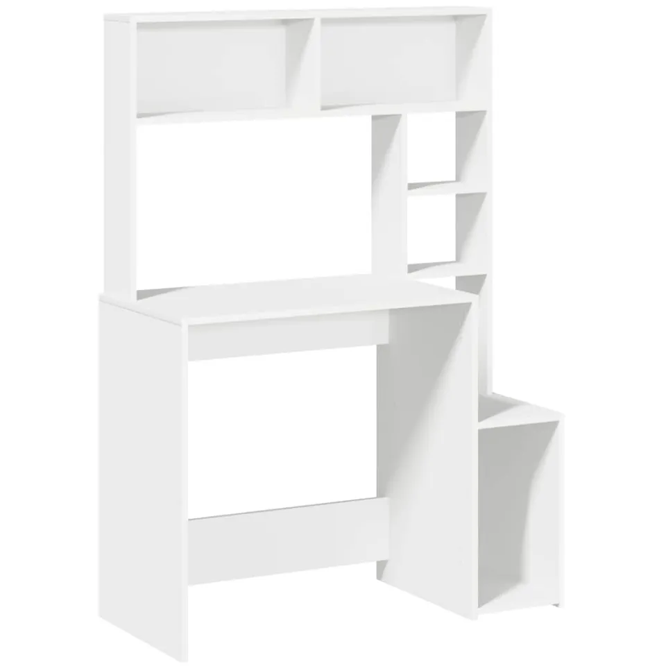 vidaXL Bureau met schappen 100x45x140 cm bewerkt hout wit, foto 3
