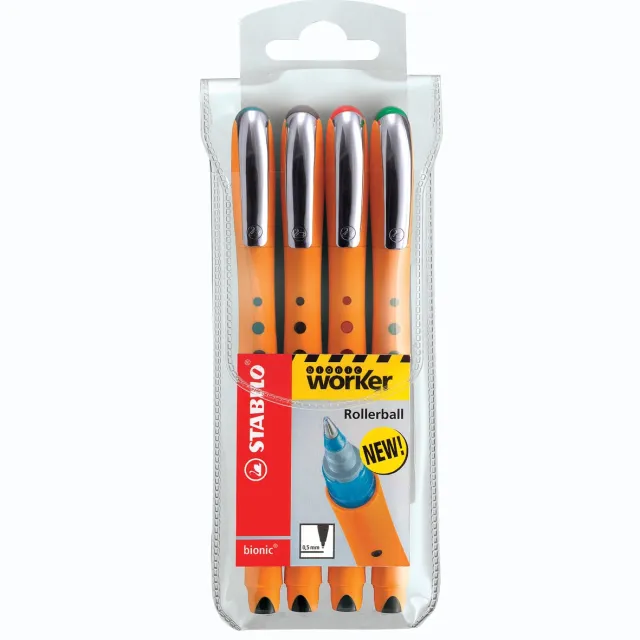 Stabilo worker+ roller 0,5 mm etui van 4 stuks assorti blauw