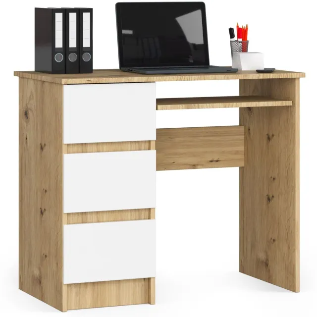 Akord Bureau Links A-6 / Computerbureau / Computer Tafel / Bureautafel Rechts / Artisan Eik - Wit / 90 x 77 x 50 cm