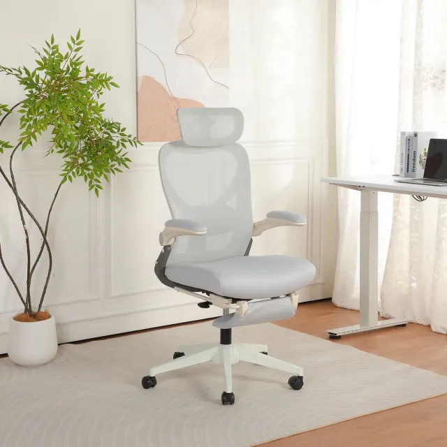 Vankel Opvouwbare ergonomische bureaustoel-3D verstelbare hoofdsteun-verstelbare lendensteun-ademende mesh rugleuning-hogedichtheid schuimzitting-kantelbare rugleuning-bureaustoel voor kantoor studie en computer - grijs