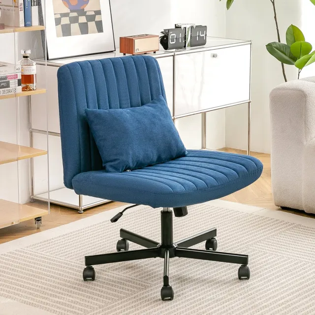 Clruro Bureaustoel - In hoogte verstelbaar - Draaistoel met Zacht Zitkussen - Stille Wieltjes - Stof - Blauw Beige