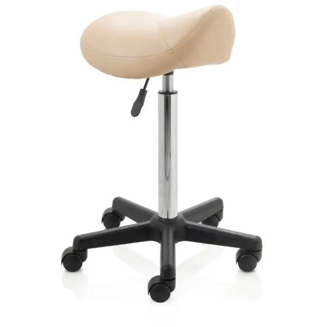ZenGrowth ergonomische zadelkruk met hoge gasveer beige - Kapperskruk op zachte wielen – Zonder voetring – Zadelstoel - In hoogte verstelbaar