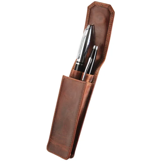 Maverick lederen pen etui voor 2 pennen, bruin