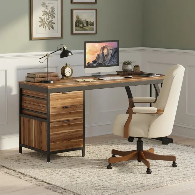 Little Trees LITTLE TREE Hout Bureau - 150 x 50 x 75 cm - Met 3 Lades - Industrieel - Game Bureau - Omkeerbaar Rek - Bruin