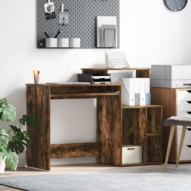vidaXL Bureau Gerookt eiken 120,5 x 44 x 88,5 cm Bewerkt hout, foto 2
