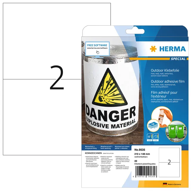 Herma Etiket HERMA 9535 210x148mm weerbestendig wit 20 stuks