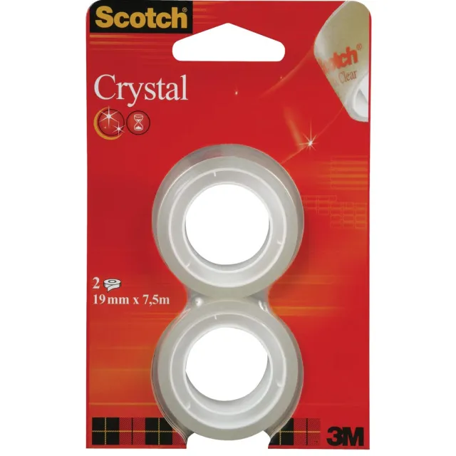 Scotch Plakband Crystal ft 19 mm x 7,5 m, blister met 2 rolletjes geel