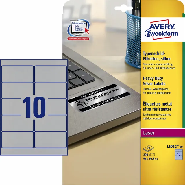 Avery Zweckform Etiket Avery L6012-20 96x50.8mm zilver 200 stuks