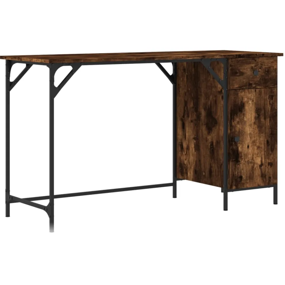 vidaXL Bureau 131x48x75 cm bewerkt hout gerookt eikenkleurig, foto 3