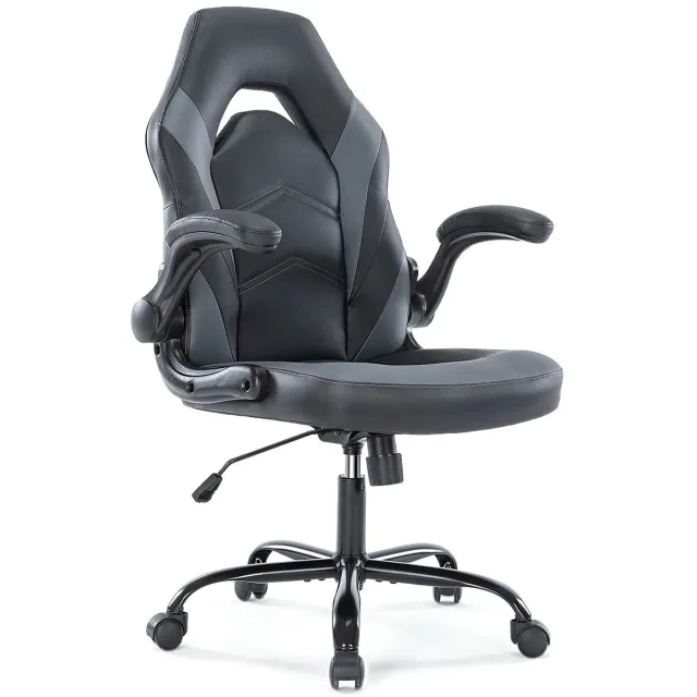 UFTA Ergonomische Bureaustoel - Home - Gaming - Met Wieltjes - Opklapbare Armleuning - Hoogteverstelling - Gevoerde - Grijs Gray