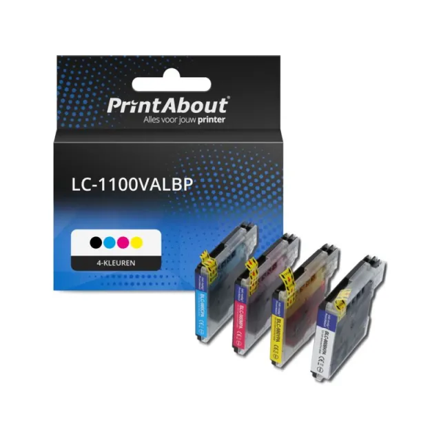 PrintAbout huismerk Inktcartridge LC-1100VALBP 4-kleuren Multipack Geschikt voor Brother