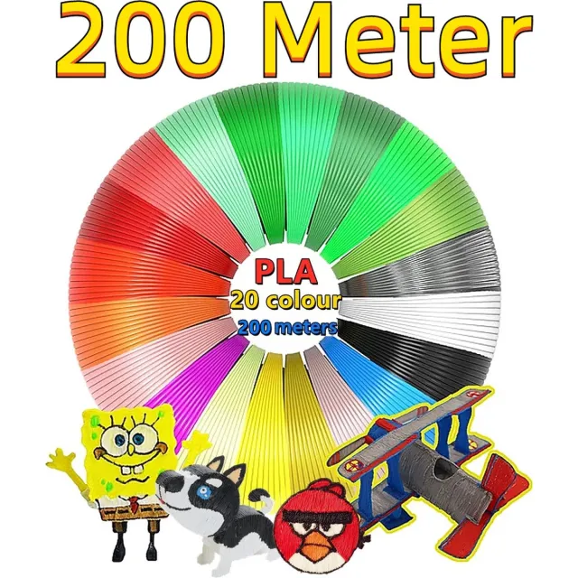 Rainbecom PLA Filament 1.75mm - 20 kleuren 200 meters - 3D Pen Filament - 3D Pen vullingen - 3D Pen navulling - 3D Filament