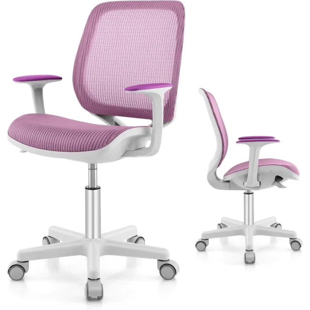 KOMFOTTEU Bureaustoel 360° draaibaar voor kinderen van 4-15 jaar - Computerstoel voor kinderen - in hoogte verstelbaar 43-55 cm - ergonomisch design met ademende netstof Paars