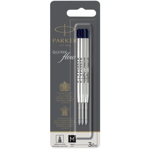 Parker Balpenvulling Parker Quinkflow medium zwart blister à 3 stuks
