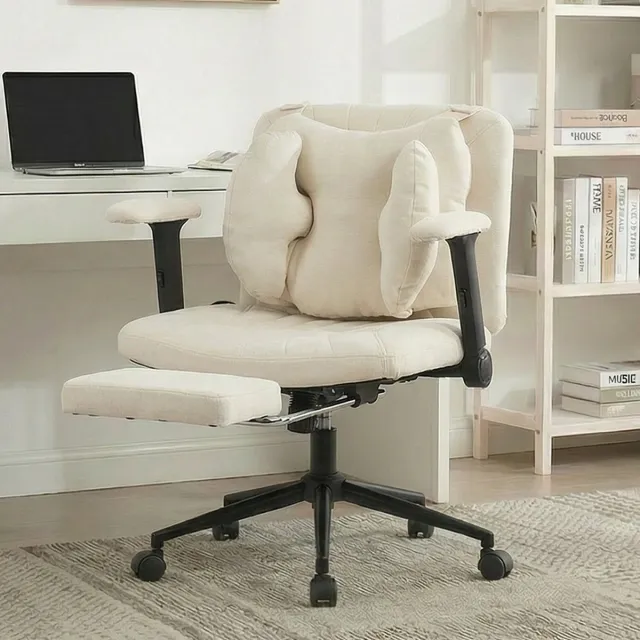 MODENUIT Bureaustoel 80 x 55 x 86 cm - 360° Draaibaar Met Verstelbare Zithoogte En Voetensteun - Stof - Beige