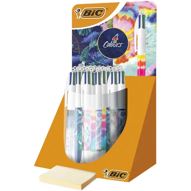 Bic Colours Tie-Dye Botanical 4-kleurenbalpen, medium, klassieke inktkleuren, display van 30 stuks blauw