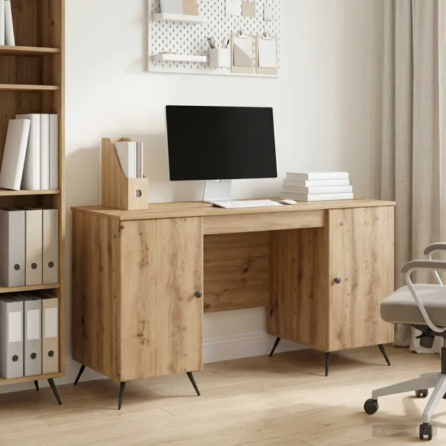 vidaXL Bureau Artisanaal eiken 142,5 x 50 x 75 cm Bewerkt hout, foto 2