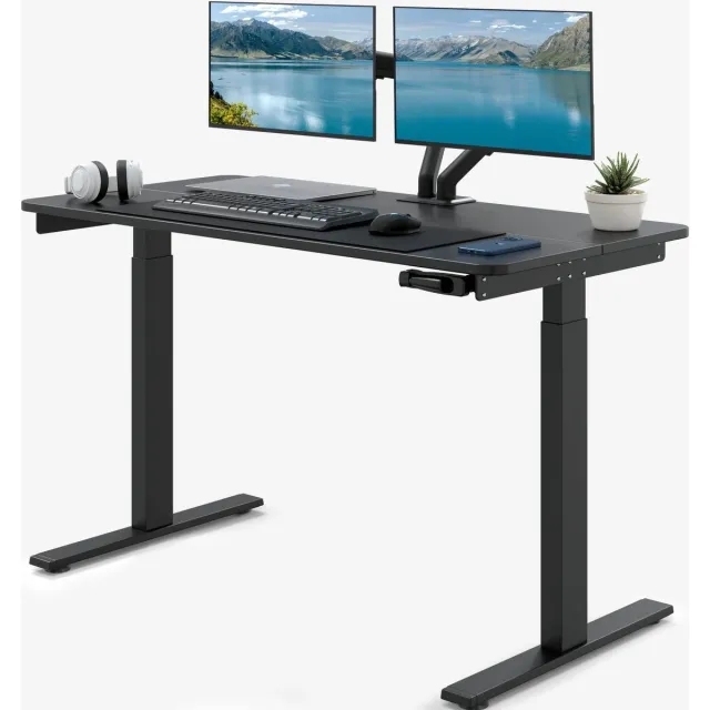 ACROPAQ Zit-sta bureau - Handmatig met handgreep, 120 x 60 cm, Verstelbaar bureau hoogte van 74 tot 115 cm - Computer desk - Zwart - ACROPAQ Zwart, Handgreep