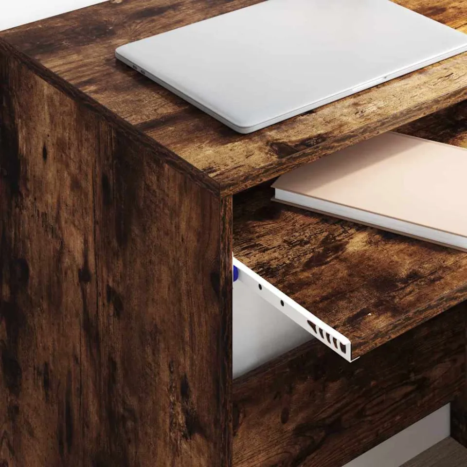 vidaXL Bureau Gerookt eiken 77,5 x 43 x 79 cm Bewerkt hout, foto 4