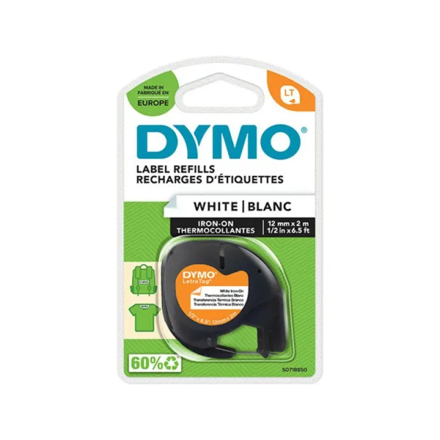 Labeltape dymo letratag strijkbaar 12mm zwart op Wit, foto 2