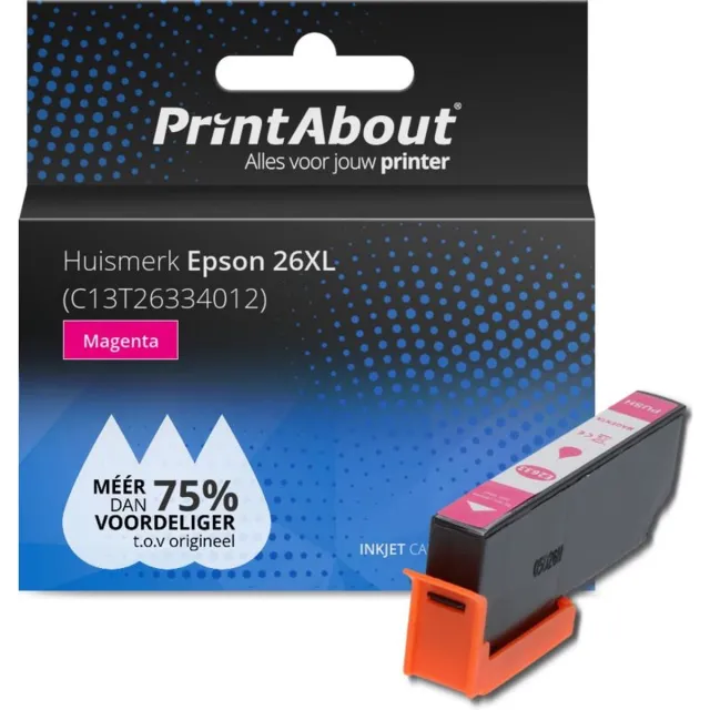 PrintAbout huismerk Inktcartridge 26XL (C13T26334012) Magenta Hoge capaciteit geschikt voor Epson