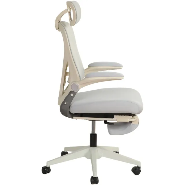 OKWISH Ergonomische Bureaustoel – Inklapbaar Ontwerp Met 3D Hoofdsteun, Lendensteun En Voetsteun – Voor Werk En Studie – Netstof – Grijs