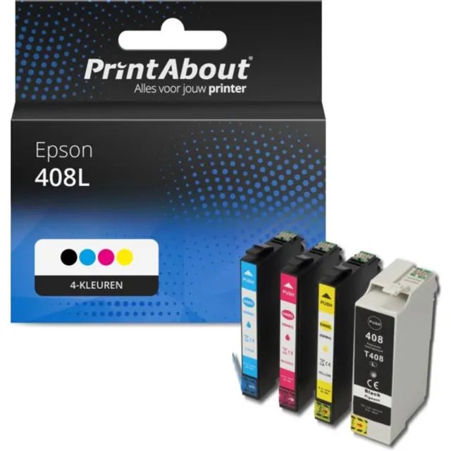 PrintAbout huismerk Inktcartridge 408L (C13T09K41/42/43/44010) 4-kleuren Multipack Hoge capaciteit geschikt voor Epson