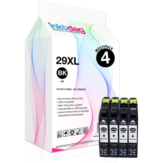 inktdag inktcartridges voor Epson 29XL BK multipack van 4 stuks I multipack Zwart (4X T2991) geschikt voor printers Epson Expression Home XP-245 , XP-247 , XP-255 , XP-257, XP-332, XP-335, XP-342, XP-345, XP-352, XP-355 Zwart x 4 (Epson T2991)