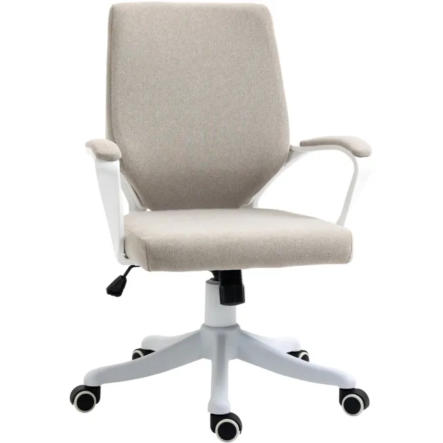 Vinsetto Bureaustoel - In Hoogte Verstelbaar - Kantoorstoel met Dikke Bekleding - Draaistoel met Armleuningen - Beige Beige;Wit