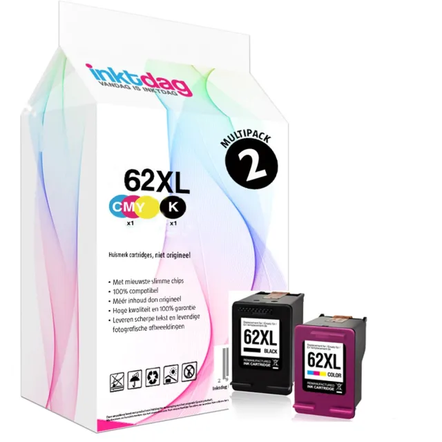 inktdag inkcartridge geschikt voor de HP 62 inktcartridges zwart + kleur, hp 62xl inktcartridges dualpack voor HP OfficeJet 200, 5740 ,5742 ENVY 5540, 5544, 5545,5547,5548 ,5640 ,5642, 5644 ,5646, 5660, 7640 Zwart x 1 (18 ml)