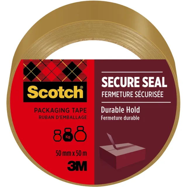 Scotch verpakkingsplakband Secure Seal, ft 50 mm x 50 m, bruin, per stuk