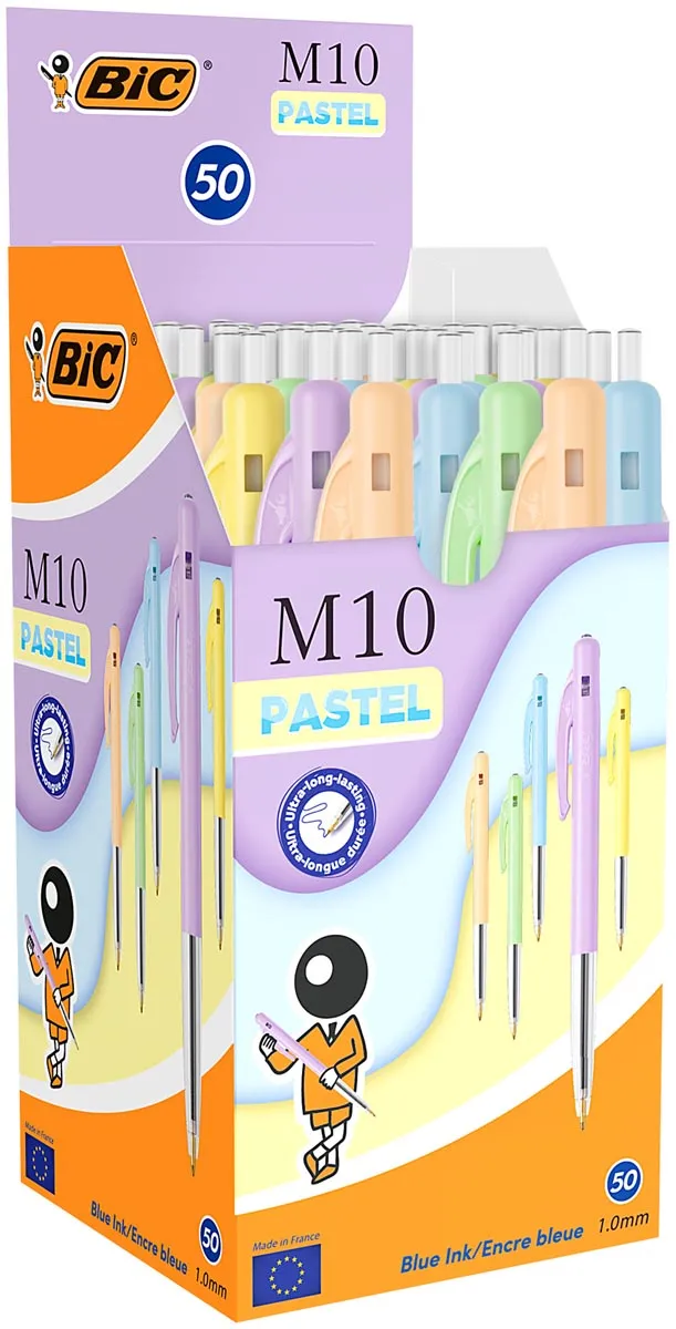 Bic balpen M10 Clic Pastel, doos van 50 stuks blauw