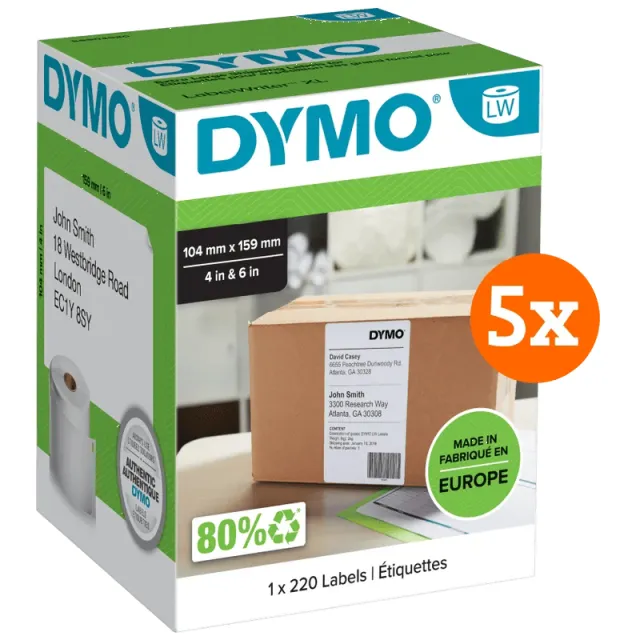 Dymo LabelWriter Extra Grote Etiketten 104 x 159 mm 5-pack
