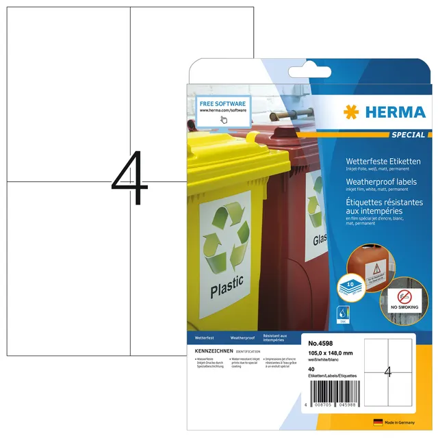 Herma Etiket HERMA 4598 105x148mm folie wit 40 stuks