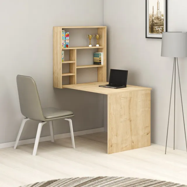 Skye Decor , Bureau, Sedir - Oak, Gemelamineerde spaanplaat, Eiken, 59 x 90 x 74 cm Lichtbruin