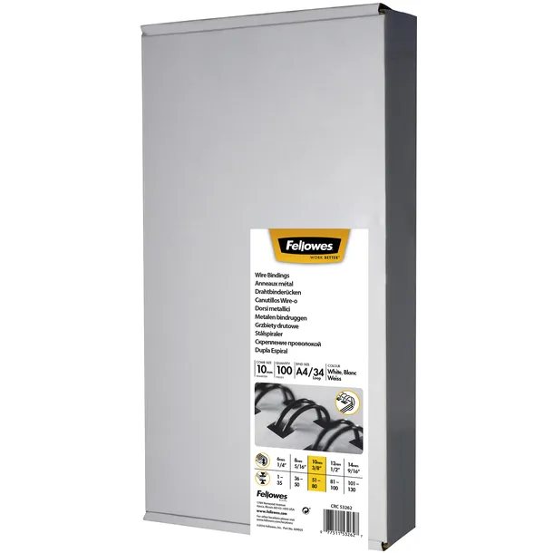 Fellowes Draadrug Fellowes 10mm 34-rings A4 zilver 100 stuks