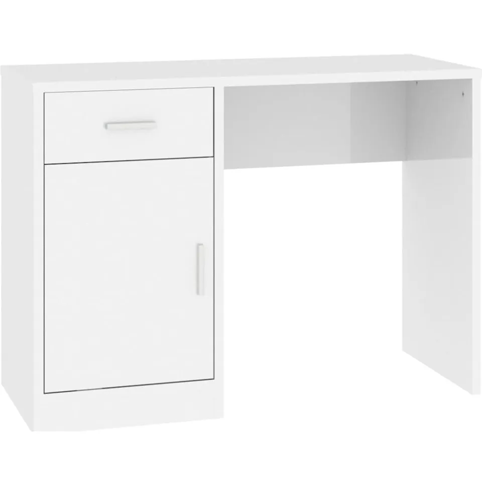 vidaXL Bureau met kast en lade 100x40x73 cm bewerkt hout hoogglans wit