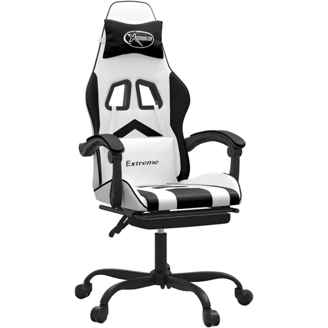 vidaXL Gamestoel - draaibaar - met - voetensteun - kunstleer - zwart - en - wit wit en zwart