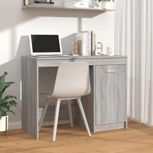 vidaXL Bureau 100x50x76 cm bewerkt hout grijs sonoma eikenkleurig, foto 2