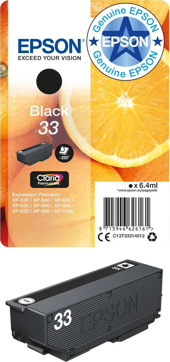 Epson Original Ink Cartridge Epson C13T33314022 Black Zwart