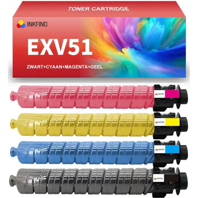 INKFIND EXV51 Zwart/Cyaan/Magenta/Geel tonercartridge compatibel met Canon C-EXV51 EXV51 geschikt voor Canon imageRUNNER ADVANCE C5535/C5535i/C5535F/C5540/C5540i/C5540F/C5550/C5550i/C5550F/C5560/C5560i/C5560F - 4-pack BKCMY Zwart x 1, Cyaan x 1, Magenta x 1, Geel x 1