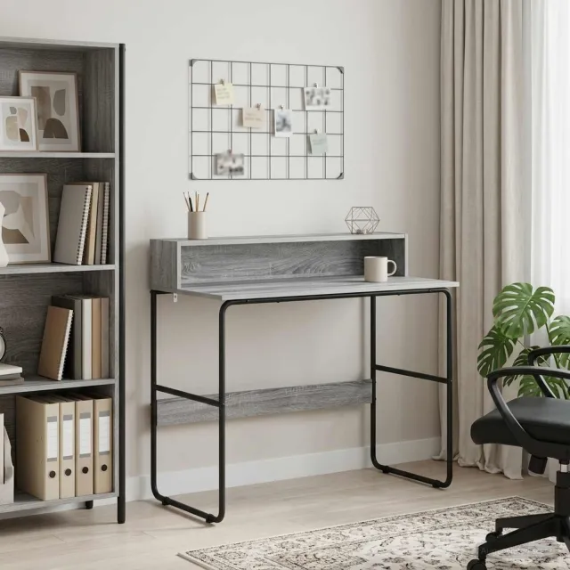 vidaXL Bureau met opbergruimte Grijs Sonoma 100 x 50 x 91 cm, foto 2