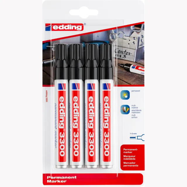 Edding Viltstift edding 3300 schuin 1-5mm zwart blister à 4 stuks